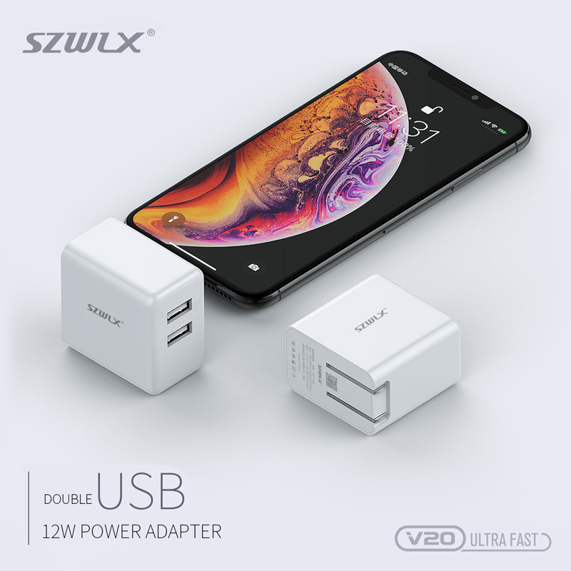 WEX V20 Dubbel USB -laddare med hopfogbar koppling för iPhone X /8 /7 /6s /Plus, iPad Air 2 /mini 3, Galaxy S7 /S6 /S6 Edge, Not 5 och More, White