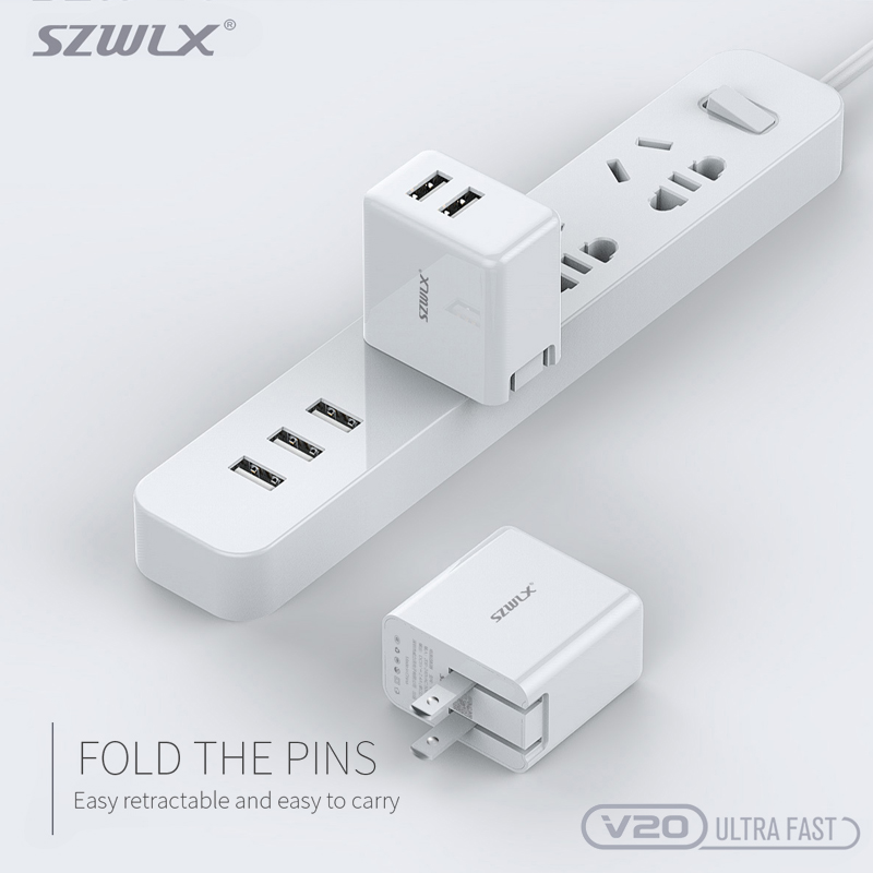 WEX V20 Dubbel USB -laddare med hopfogbar koppling för iPhone X /8 /7 /6s /Plus, iPad Air 2 /mini 3, Galaxy S7 /S6 /S6 Edge, Not 5 och More, White