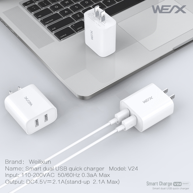 WEX V24 väggladdare, USB -laddare, snabbladdare, dubbel portladdare